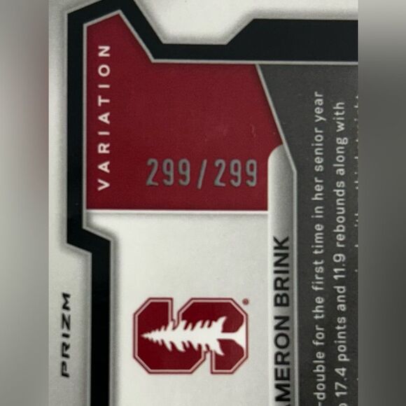 2024 Panini Prizm Draft Variation#89 Stanford Cameron Brink ,Red Pulsar (RC)/299 - Picture 3 of 3